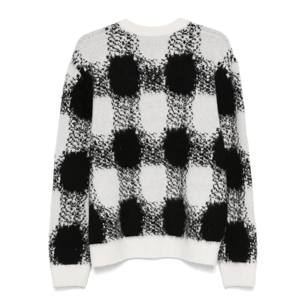$589 HUGO Boss Shequer Wool Alpaca Blend Oversized Sweater‎ Black White Check XL